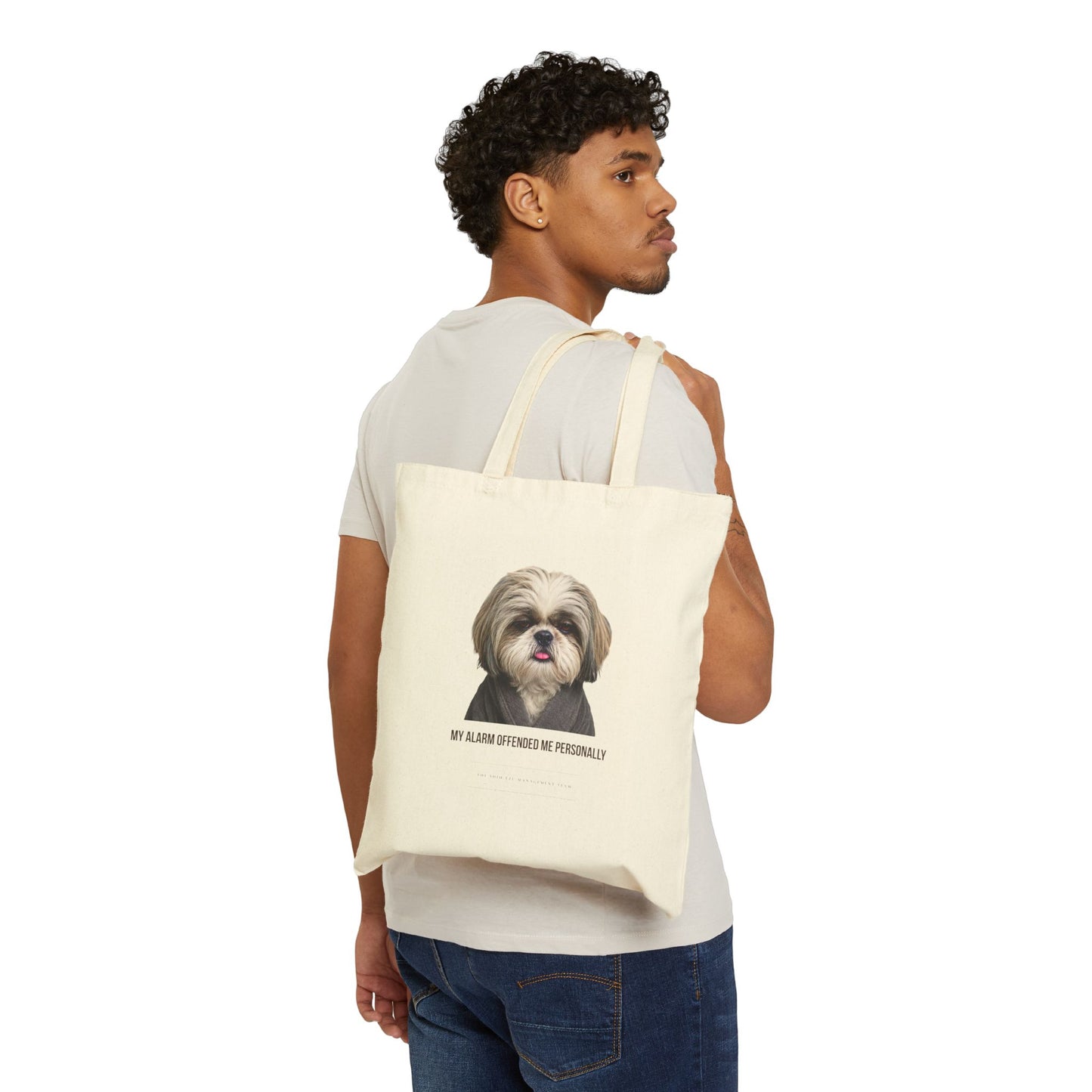 My Alarm Offended Me Personally — Shih Tzu Canvas Tote Bag | Funny Dog Mom Bag
