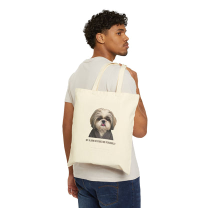 My Alarm Offended Me Personally — Shih Tzu Canvas Tote Bag | Funny Dog Mom Bag