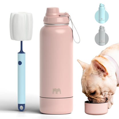 Insulated Dog Water Bottle with Travel Bowl — 32oz Stainless Steel