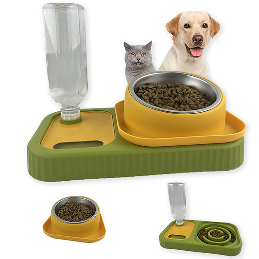 Elevated Slow Feeder Dog Bowl Set with Gravity Water Dispenser